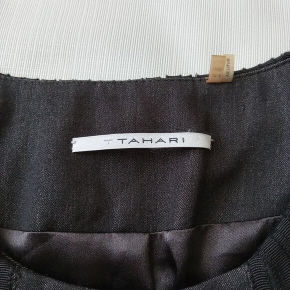 T Tahari Black and Gray Button Front Embellished Fitted Blazer Jacket Women's 8 - Picture 3 of 13